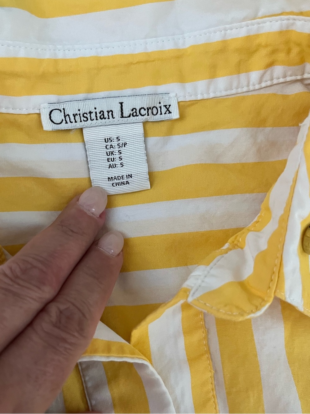 Christian Lacroix Yellow & White Striped Button-Down with Cherry Embellishments - Picture 3 of 9